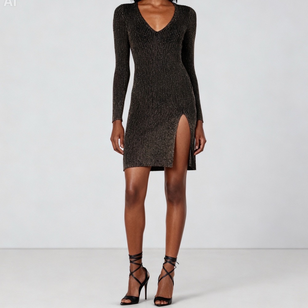 BCBGMaxAzria Macki Metallic Tunic Mini Dress with Slit size XS